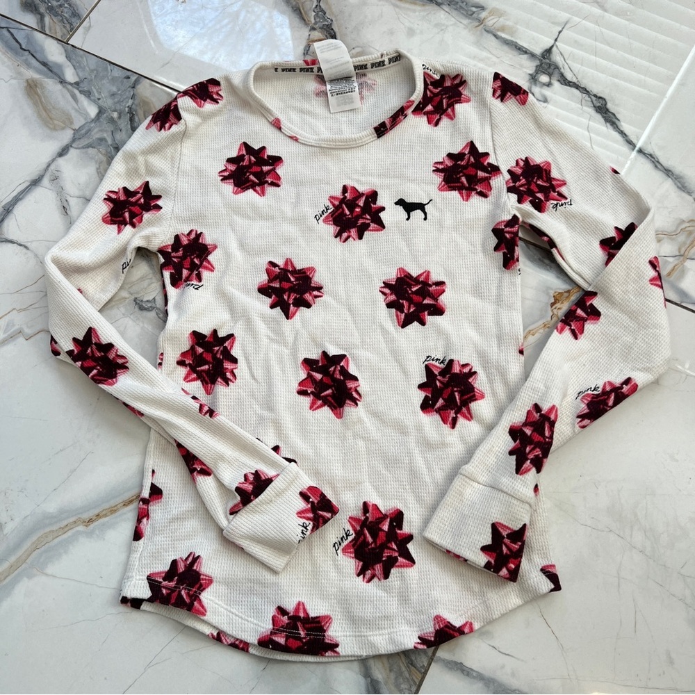 Victoria’s Secret Pink Women's Ribbon Print Long Sleeve Henley Top XS